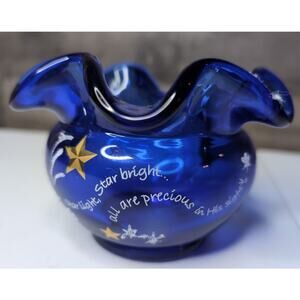 FENTON HANDCRAFTED GLASS - 3.75"H  STAR LIGHT STAR BRIGHT ROSE BOWL COBALT BLUE